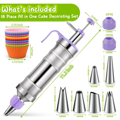 Novano Dessert Decorating Syringe Set, Frosting Piping Kit Stainless Steels Cake Decorating Kit with 6 Piping Tips & 9 silicone cupcakes, Cupcake Decorating Kit Piping Bags and Tips Set