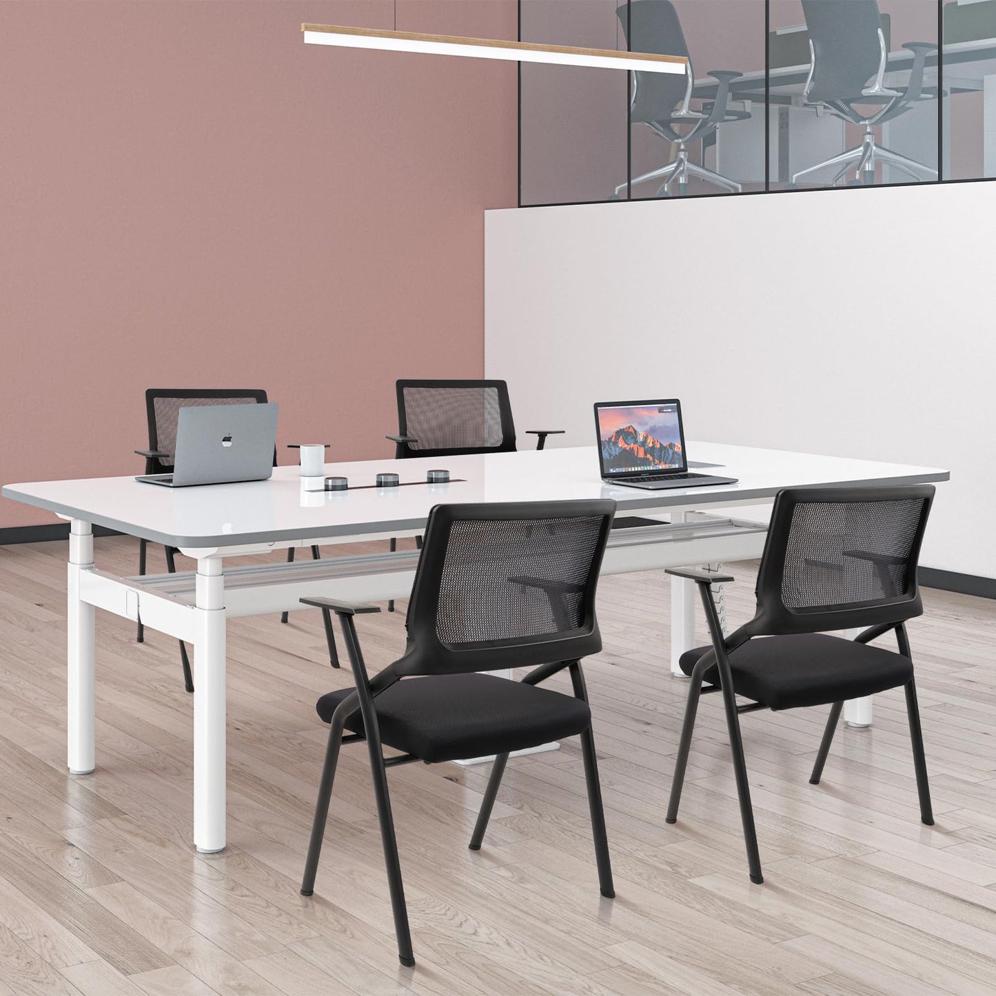 CLATINA Stackable & Foldable Office Chairs with Ergonomic Lumbar Support and Thickened Seat Cushion, Folding Mesh Fabric Reception Guest Chair for School Church Conference Waiting Room Black (8 pk)