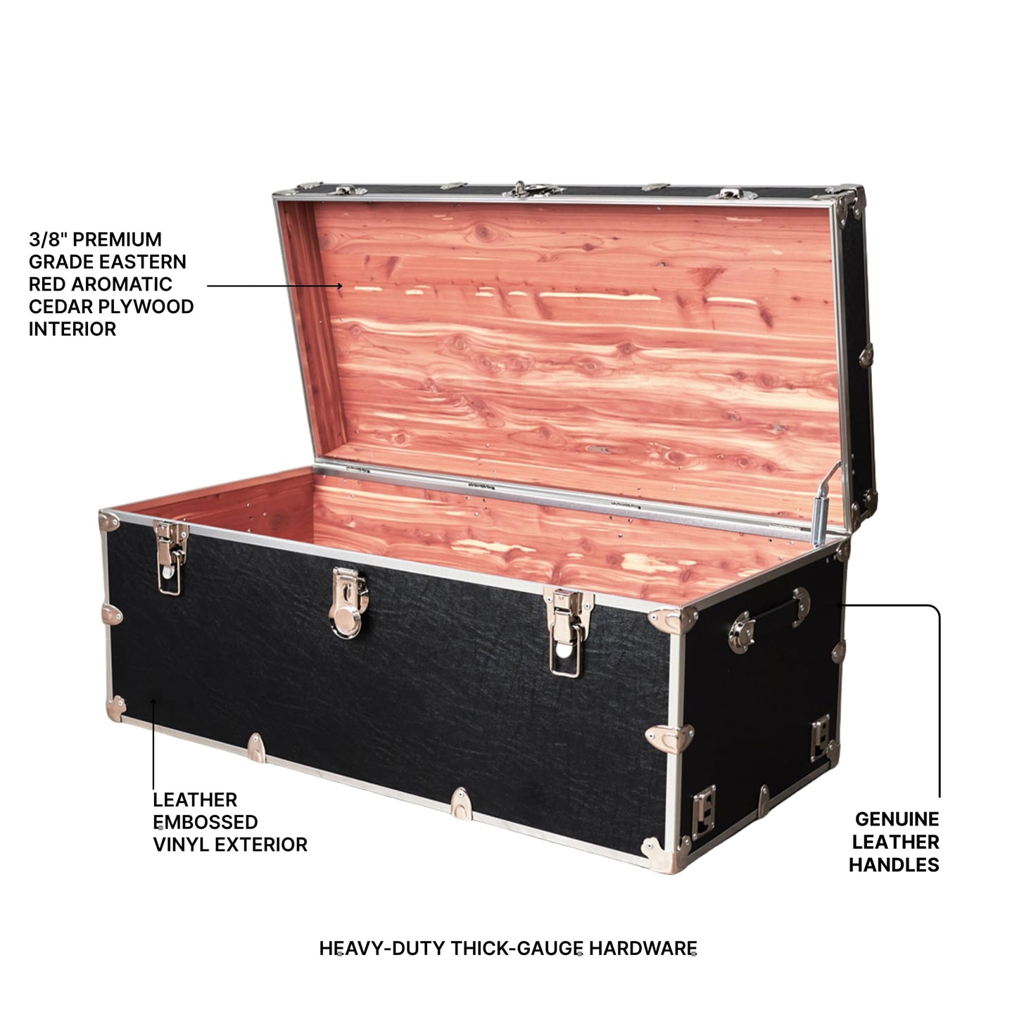 Rhino Trunk & Case Aromatic Cedar Chest - Large 32"x18"x14" Storage Box, Coffee Table, End of Bed Trunk, or Entryway Storage Bench – USA-Made, Furniture Grade – Strong and Secure Clothing Storage
