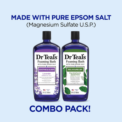 Dr Teal's Foaming Bath with Pure Epsom Salt, Relax & Relief with Eucalyptus & Spearmint, 34 fl oz (Pack of 2)