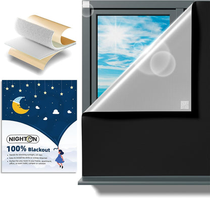 135"70", 100% NIGHTON Portable Blackout Curtains Strong Hook and Loop Tape Strips with Adhesive, Cuttable Blackout