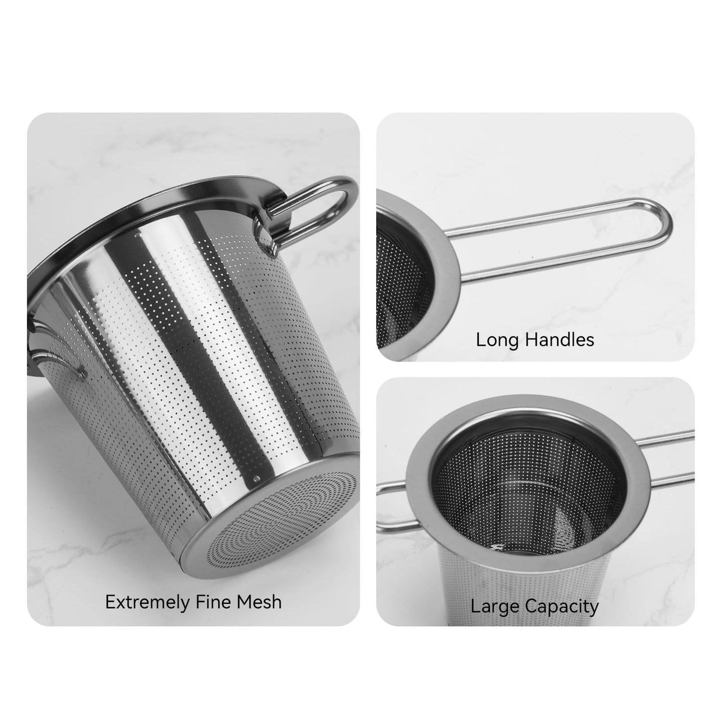 2pcs Tea Infuser, Stainless Steel Tea Strainer Fine Mesh Tea Diffuser with Double Long Handles Loose Leaf Tea Steeper for Mugs Cups Teapots (Silver)