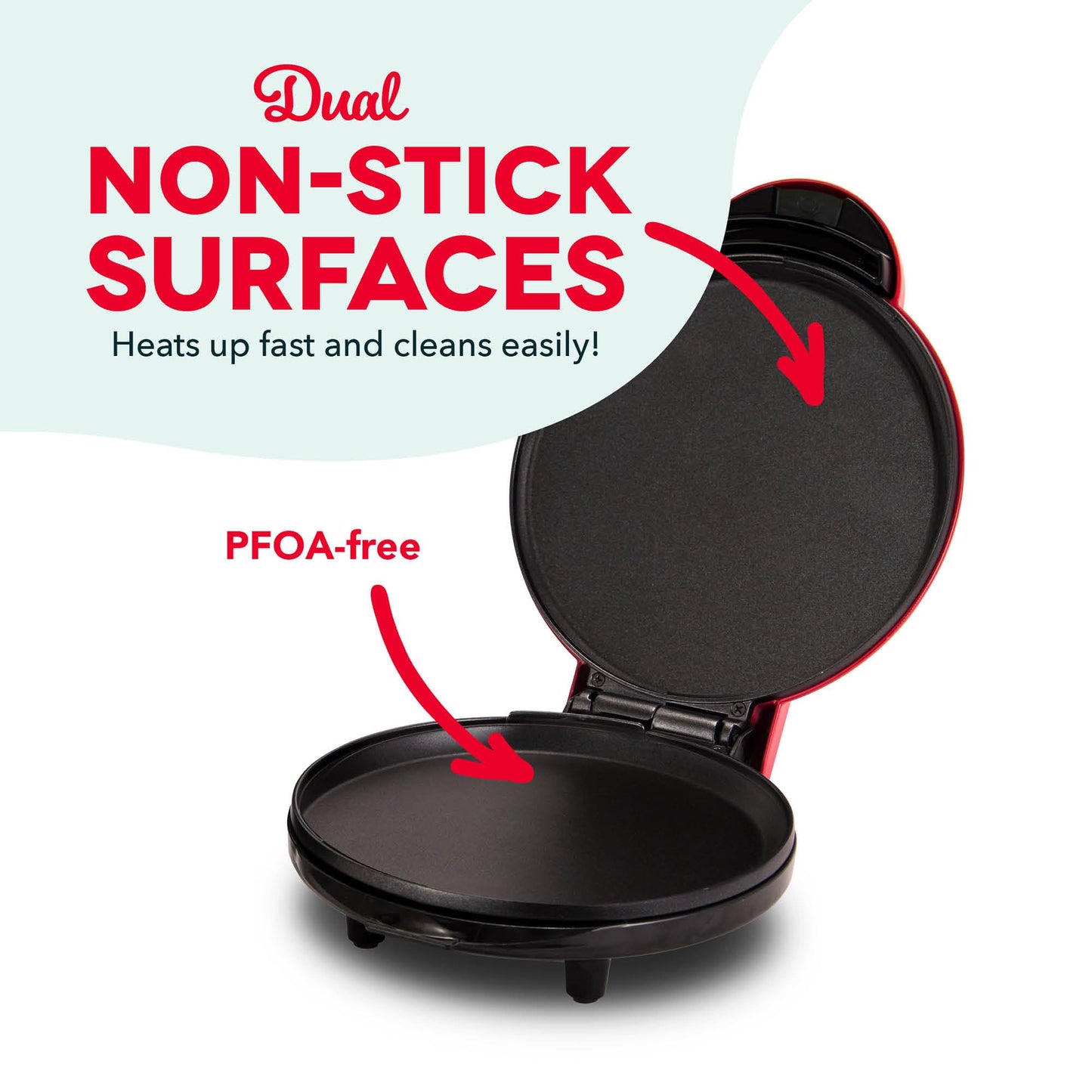 Dash Round Express Electric - Pancake Maker & Eggs Griddle System - Healthy Breakfast Maker - Quick Heat-Up & Easy Cleanup - nonstick surface - Red