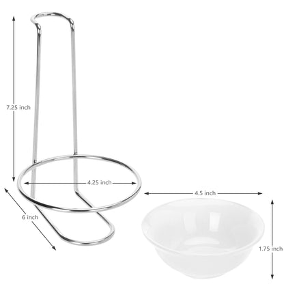 MyGift White Ceramic Ladle Holder Spoon Rest, Upright Single Cooking Utensil Holder, Vertical Drip Catcher Dish with Stainless Steel Stand for Kitchen Counter