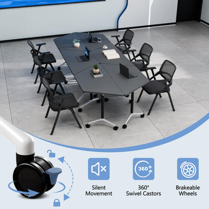 2 Pack Folding Conference Table,T-Shaped Conference Room Tables with Wheels, 47.2 in Modern Conference Table,Mobile Modular Seminar Meeting Desk for Classrooms,Office & Seminar (2, Dark Gray)
