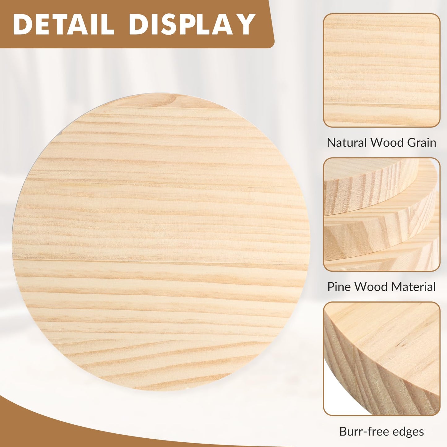 4 Pack 12 inch Round Wooden Plaque, 3/4 Inch Thick Unfinished Wooden Circle Plaque, Natural Pine Wood Coaster Base for Craft Projects, Sign, Painting, Woodcarving, Engraving