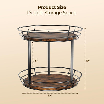 LAMU 10'' Lazy Susan Turntable Organizer, 2 Tier Round Rotating Spice Rack Organization for Kitchen Cabinet and Countertop, Wooden Lazy Susan for Table Top, Pantry, Bathroom, Vanity, Home Decor