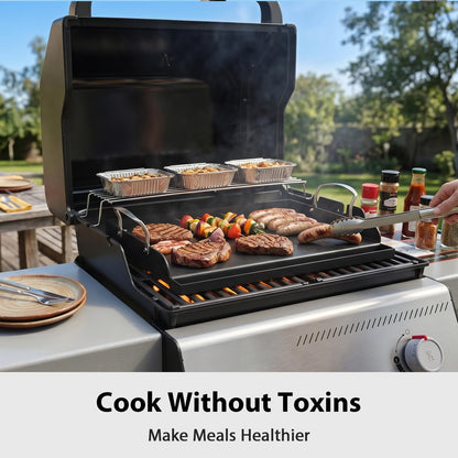 Utheer 17" x 13" Nonstick Coating Cooking Griddle for Gas Grill, Universal Griddle Flat Top Plate Insert with Grease Groove and Removable Handles for Charcoal/Gas Grills, Camping, Tailgating, Parties