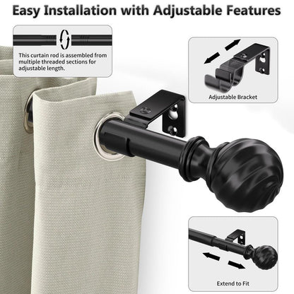 Curtain Rod for Sliding Glass Door, 34-93 Inch Adjustable 1 Inch Heavy Duty Drapery Rod, Window Treatment Rod for Bedroom, Living Room and Indoor Outdoor Use, Matte Black