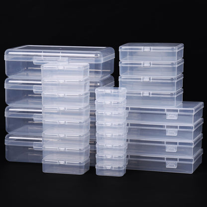 QUEFE 28 Pack Small Storage Containers Mixed Sizes Clear Plastic Boxes Craft Organizers Rectangular Bins with Lids for Small Items Bead Art Craft Jewelry Projects