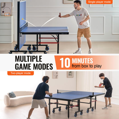 VEVOR Ping Pong Table, Professional Table Tennis Game, Indoor MDF Portable Table Tennis Table, Foldable Ping Pong Table with Quick Clamp Net and Lockable Wheel, 10 Minute Easy Assembly, 25mm Tabletops