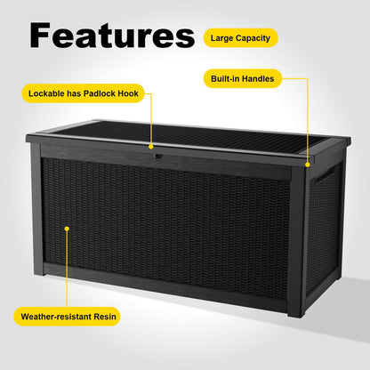 EasyUp 320 Gallon Deck Boxes Waterproof, Outdoor Large Storage Boxes with Lids, Outside Resin Storage Box & Deck Boxes for Patio, Garden Use(Black)