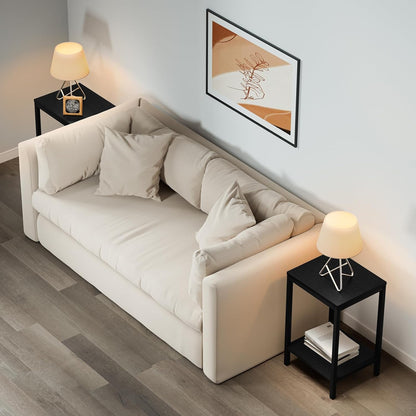 13.3''D 2 1PCS, SAYGOER Black End Tables Small Side Table with Storage Wood Night Stand Metal Frames Tier Bedside Table