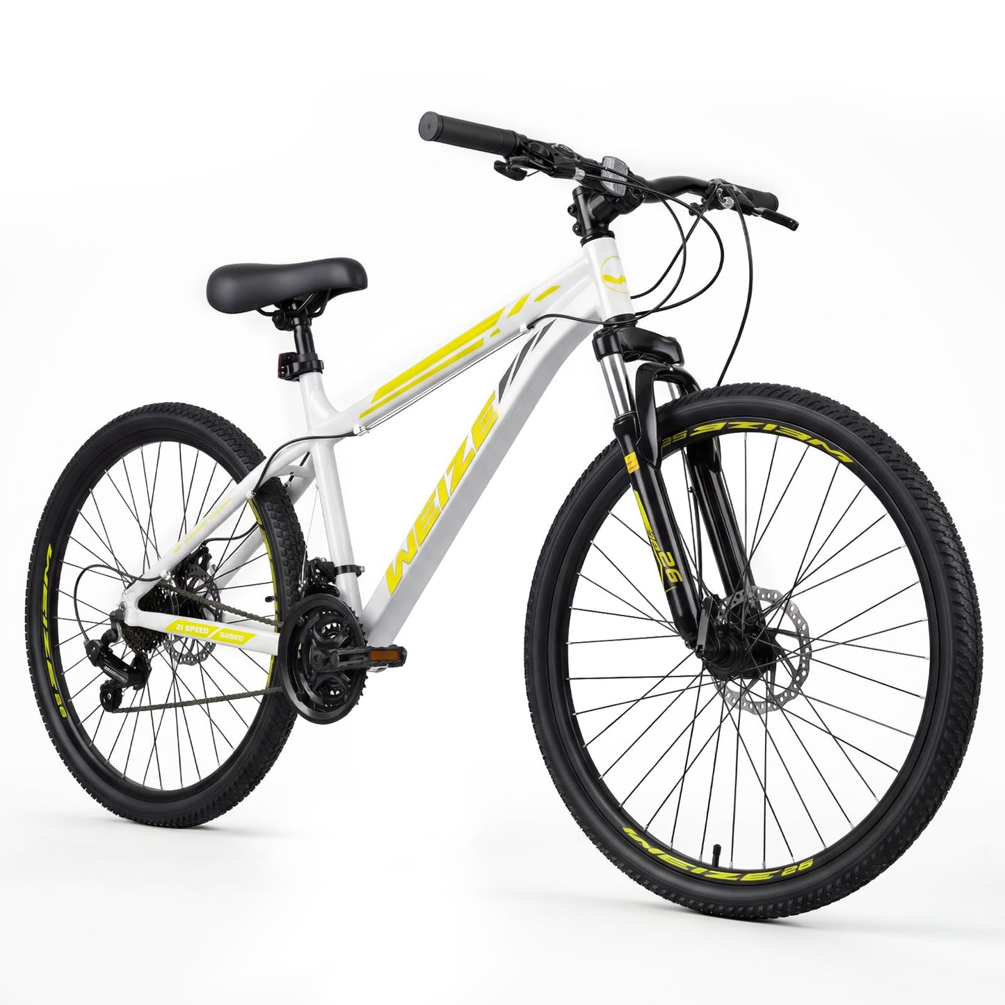 WEIZE Mountain Bike, 26/27.5-Inch Adult Bike, 21-Speed Rear Disc Brake, Lightweight Aluminum Frame for Men and Women, Comfort Saddle for Outdoor Trail Riding,White