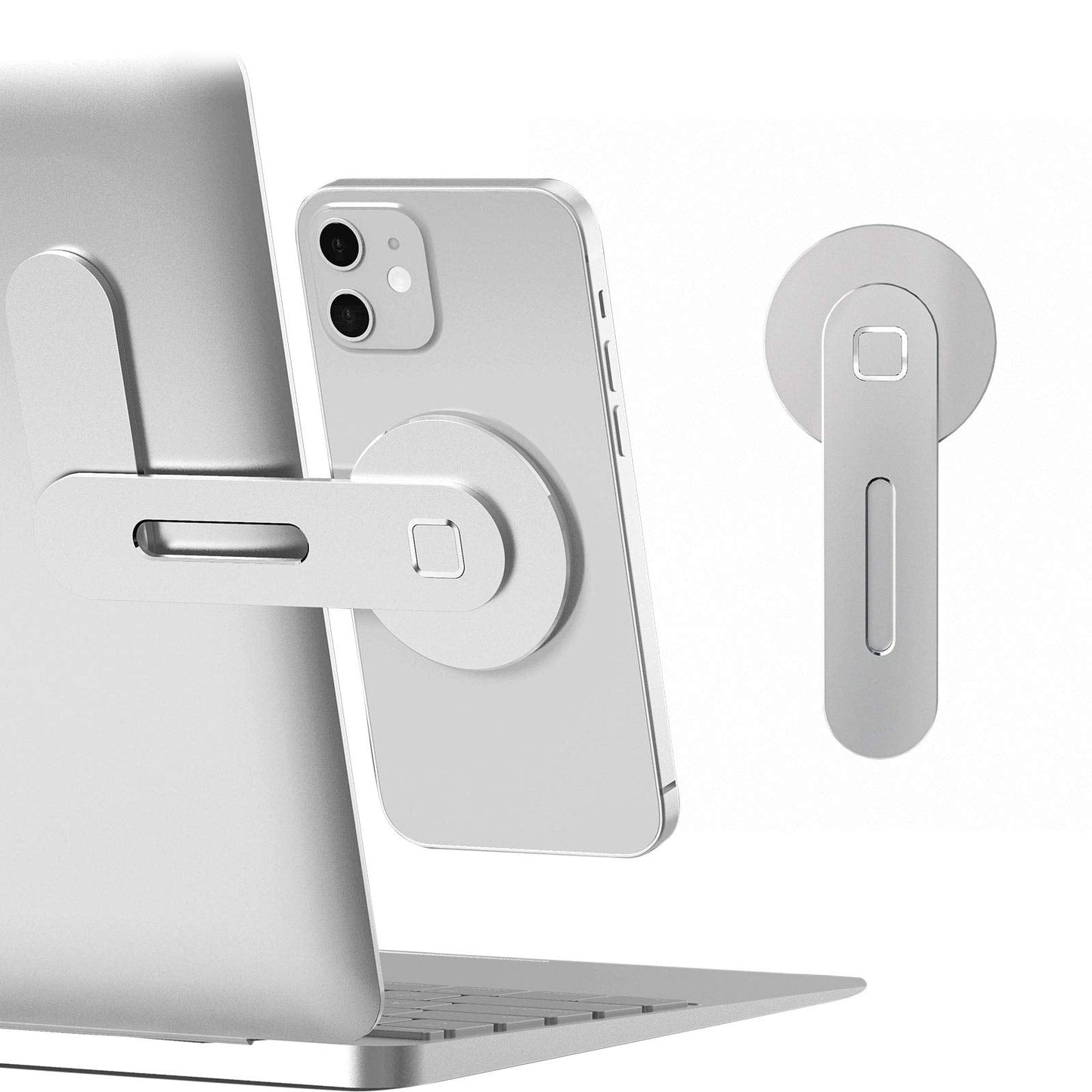 CloudValley Magnetic Phone Holder for Laptop Designed for iPhone 17/16/15/14/13/12 MagSafe, Adjustable Phone Monitor Side Mount, Slim Portable Foldable Computer Expansion Bracket, Silver