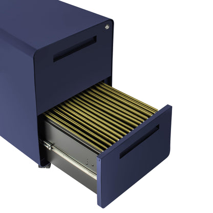 Laura Davidson Furniture Stockpile 2 Drawer Mobile File Cabinet with Lock - Under Desk Metal Filing Cabinet, Legal/Letter File Folders, Wheels and Stationary Feet, Pre-Assembled, Navy Blue