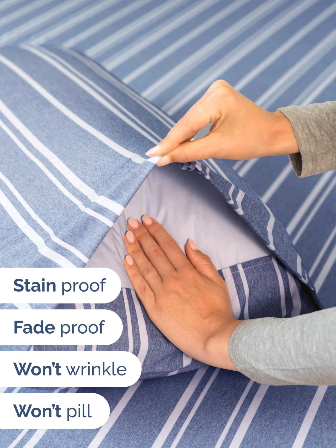 Skiennix Extra Deep Cal King Sheet Set | 6-Piece Breathable Cooling Bedding - Soft, Wrinkle-Free, Blue Stripes