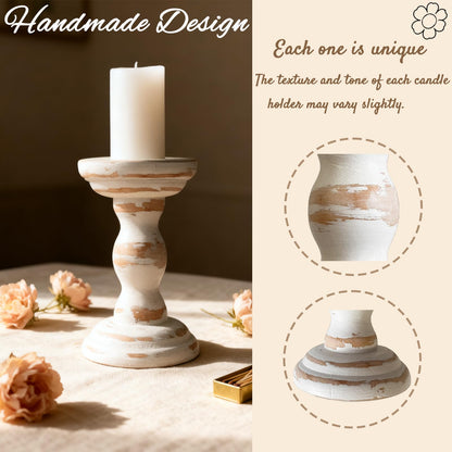 cachiv Wood Candle Holders for Pillar Set of 3 Rustic Candles Holder Tall Candlestick Stand for Farmhouse Decor Fireplace Table Centerpieces