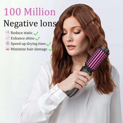 Cordless Hair Curling Iron Brush, Travel Curl Brush, 3-in-1 Portable Curling Iron Cordless, Plasma Thermal Hair Brush, 7000mAh USB Rechargeable Curlings Wand, Mini Hot Curlings Brush-Blush Pink