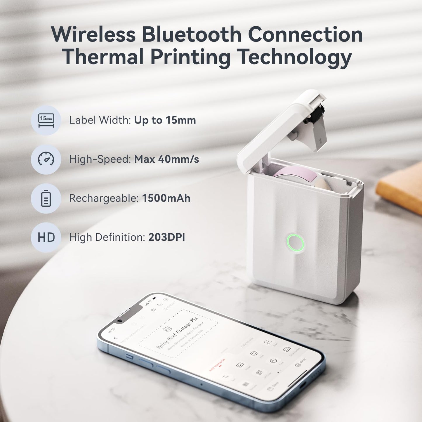 NIIMBOT D110 Upgraded Version Mini Label Maker Machine with Tape, Portable Bluetooth Thermal Printer, Sticker Labeler with Multiple Templates for Office Organization Home Kitchen School, White