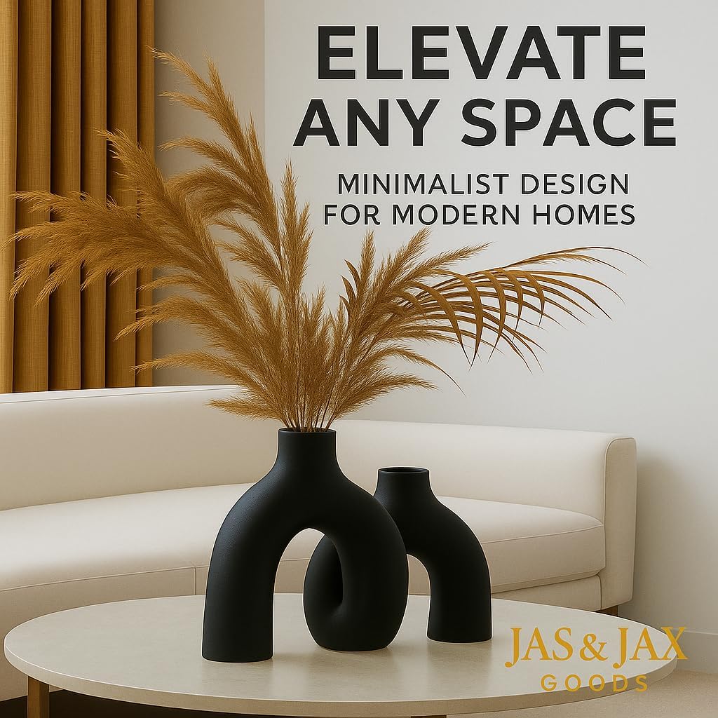 Jas & Jax Goods Set Matte Black Ceramic Vase - Modern Hug Donut Ceramic Vases by , Minimalistic Nordic Home Decor