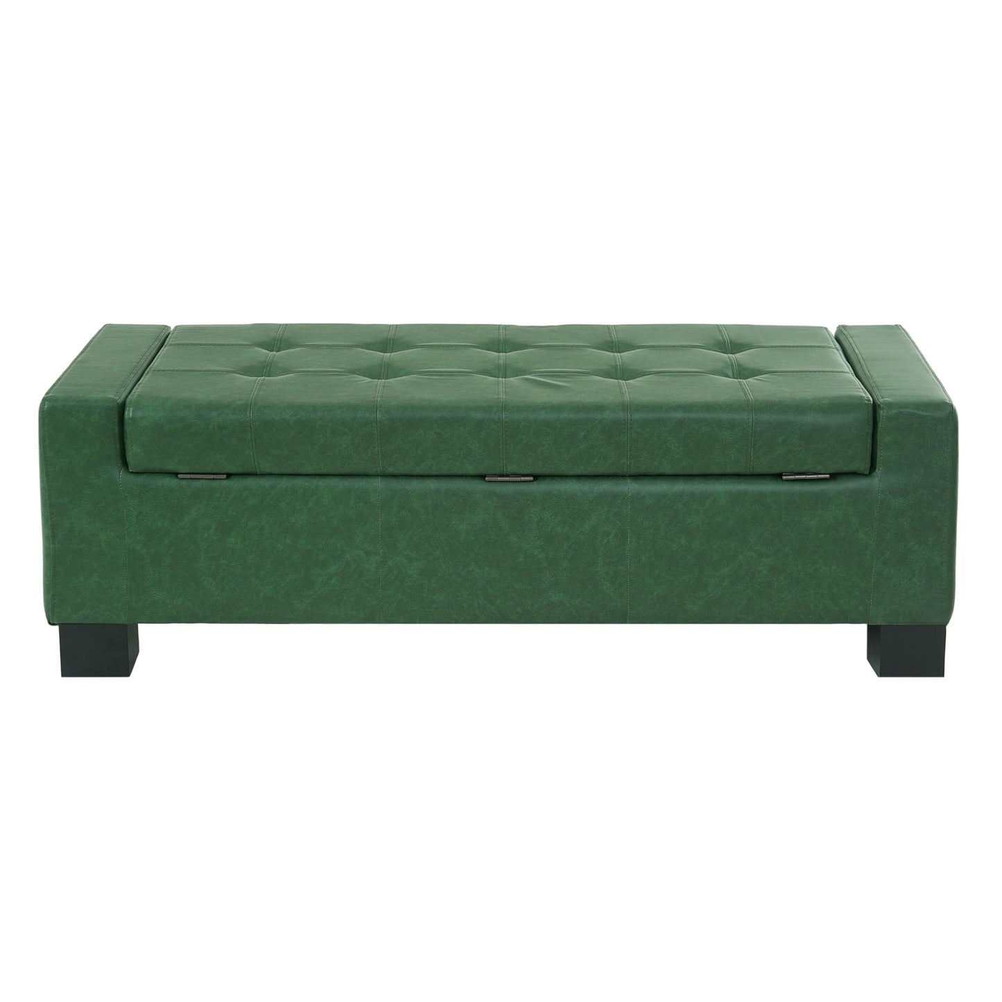 Christopher Knight Home Vance Tufted Storage Ottoman Bench, PU Upholstered Ottoman with Storage, Modern Bedroom End of Bed Bench with Storage, Comfy Living Room Sofa Extra Seat, Green+Black
