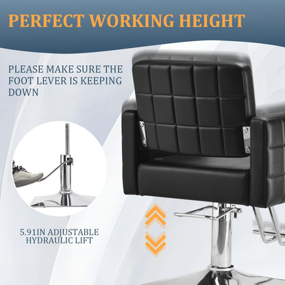 Barber Salon Chair for Barbershop - Load Weight 330 Lbs,Heavy Duty Hydraulic Pump Height Adjustable,360°Swivel with Footrest,Soft Leather with Armrest,Salon Spa,Hair Styling Stylist,Braiding (Black)