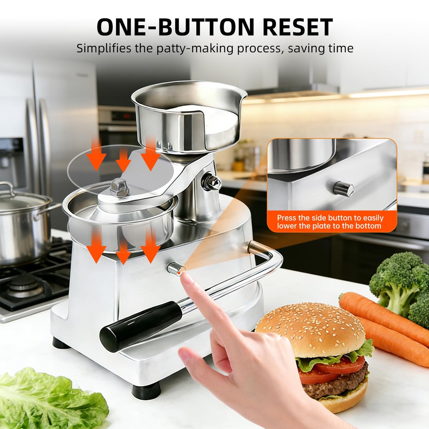 CHEF KEY Commercial Burger Patty Maker, 5inch/130mm Heavy Duty Food-Grade Stainless Steel Bowl Press with 1000 Patty Papers for Restaurants, Home Kitchens (5 inch)