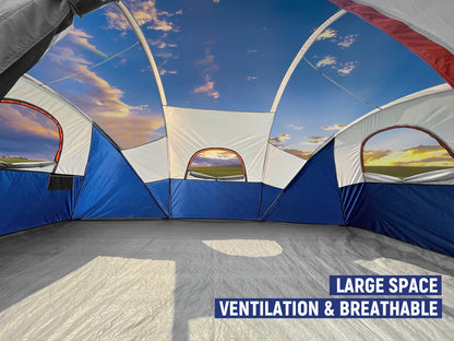 HIKERGARDEN 10 Person Camping Tent - Portable Large Family Tent for Camp, Windproof Fabric Dome Tent Outdoor for Hiking, Backpacking, Traveling (Blue)