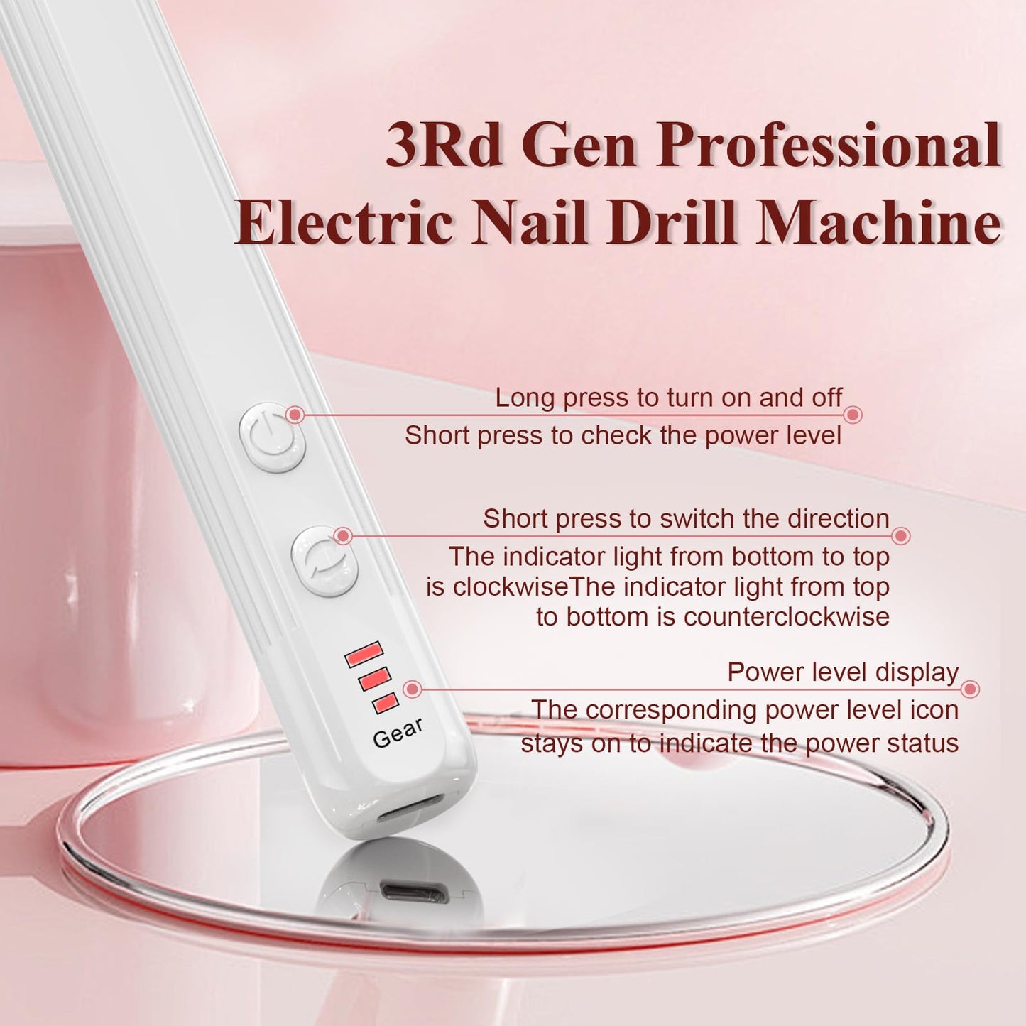 Professional Nail Drill Set, 2,0000 RPM Electric Nail File with 12 Grinding Head & 100Pcs Sanding Bands for Acrylic Gel Nails, Manicure and Polishing (Beige)