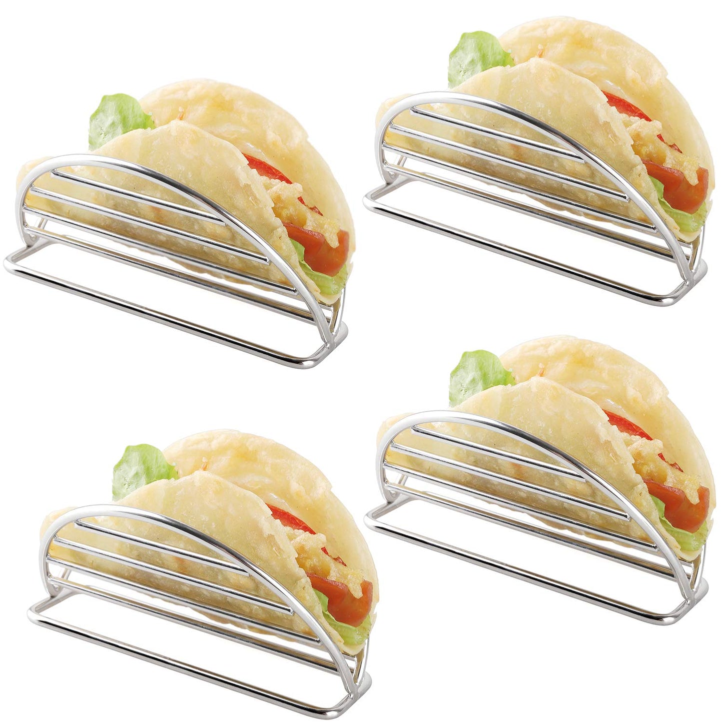 YellRin Taco Holder Stainless Steel Taco Holders Stands Set of 4 Racks Holds Soft or Hard Shell Tacos - for Burritos and Tortillas Holder
