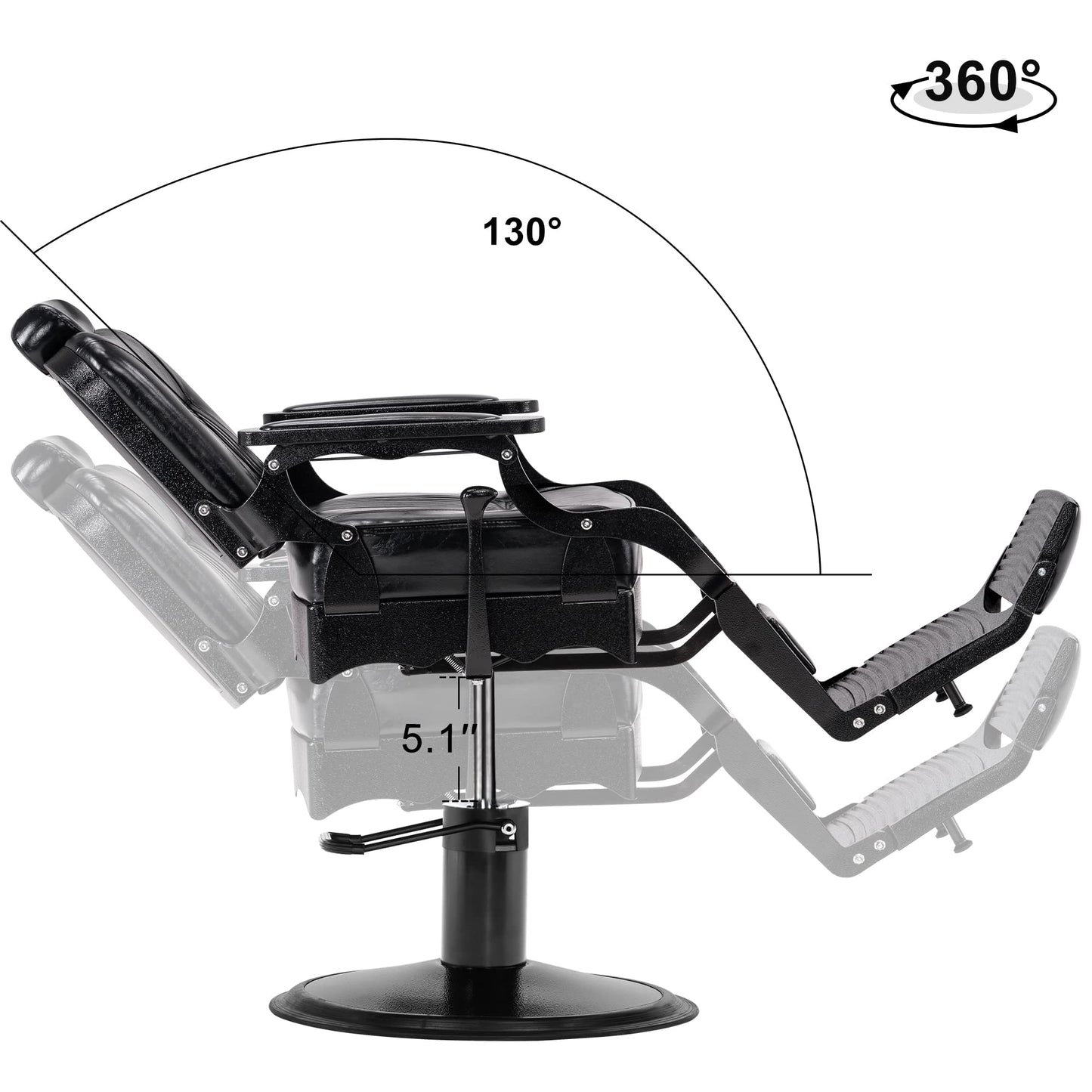 BarberPub Heavy Duty Metal Vintage Barber Chair All Purpose Hydraulic Recline Salon Beauty Spa Chair Styling Equipment 2925 (All Black)
