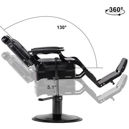 BarberPub Heavy Duty Metal Vintage Barber Chair All Purpose Hydraulic Recline Salon Beauty Spa Chair Styling Equipment 2925 (All Black)