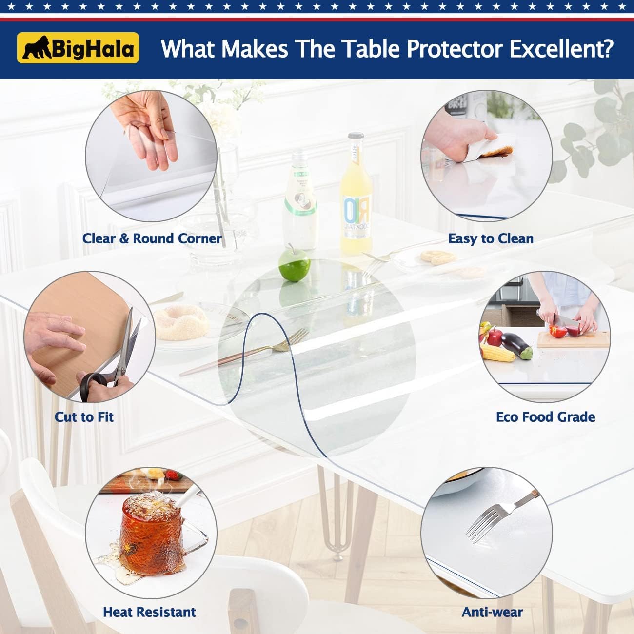 24x48 Inch Clear Table Cover Protector for Kitchen Dining Room Wood Furniture Plastic Tablecloth Protector Easy Clean