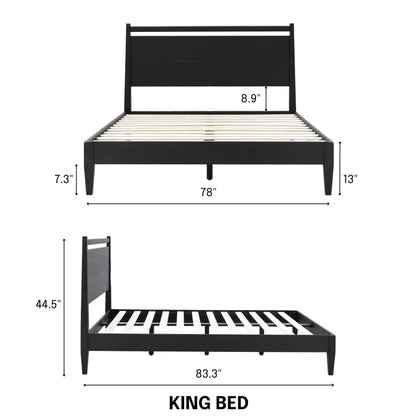 NTC Adept Wooden Bed Frame with Headboard, Solid Oak and Rubber Wood Foundation with Silent Slats and Wood Central Supports, 1000 Lb Capacity, Effortless Assembly, King - Burnt Black