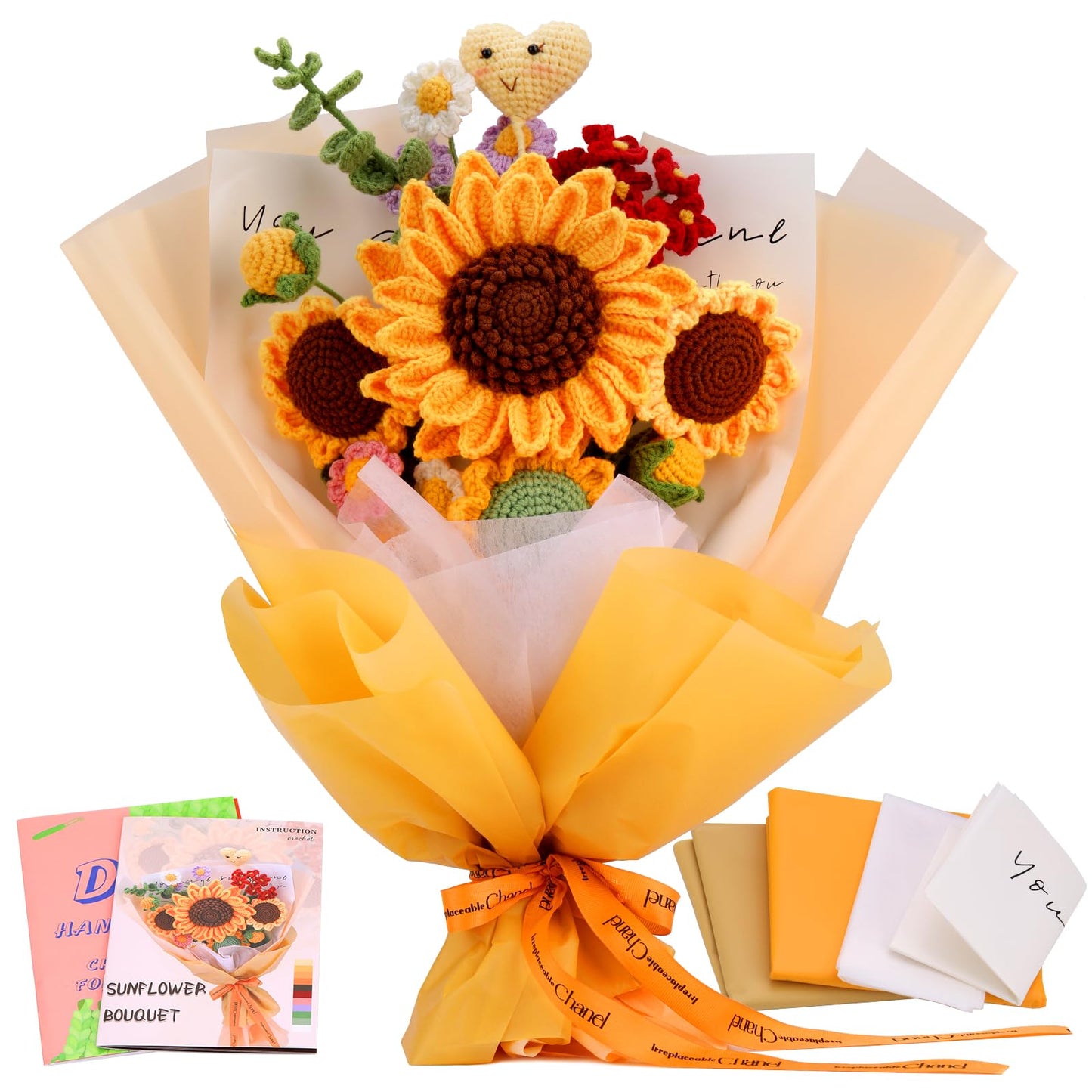 Iuuidu Crochet Kit for Beginners, Sunflower Beginners Crochet Kit, Crochet Flower Bouquet Kit, Knitting Starter Kit for Adults with Step-by-Step Video Tutorials Birthday Wedding Day Present