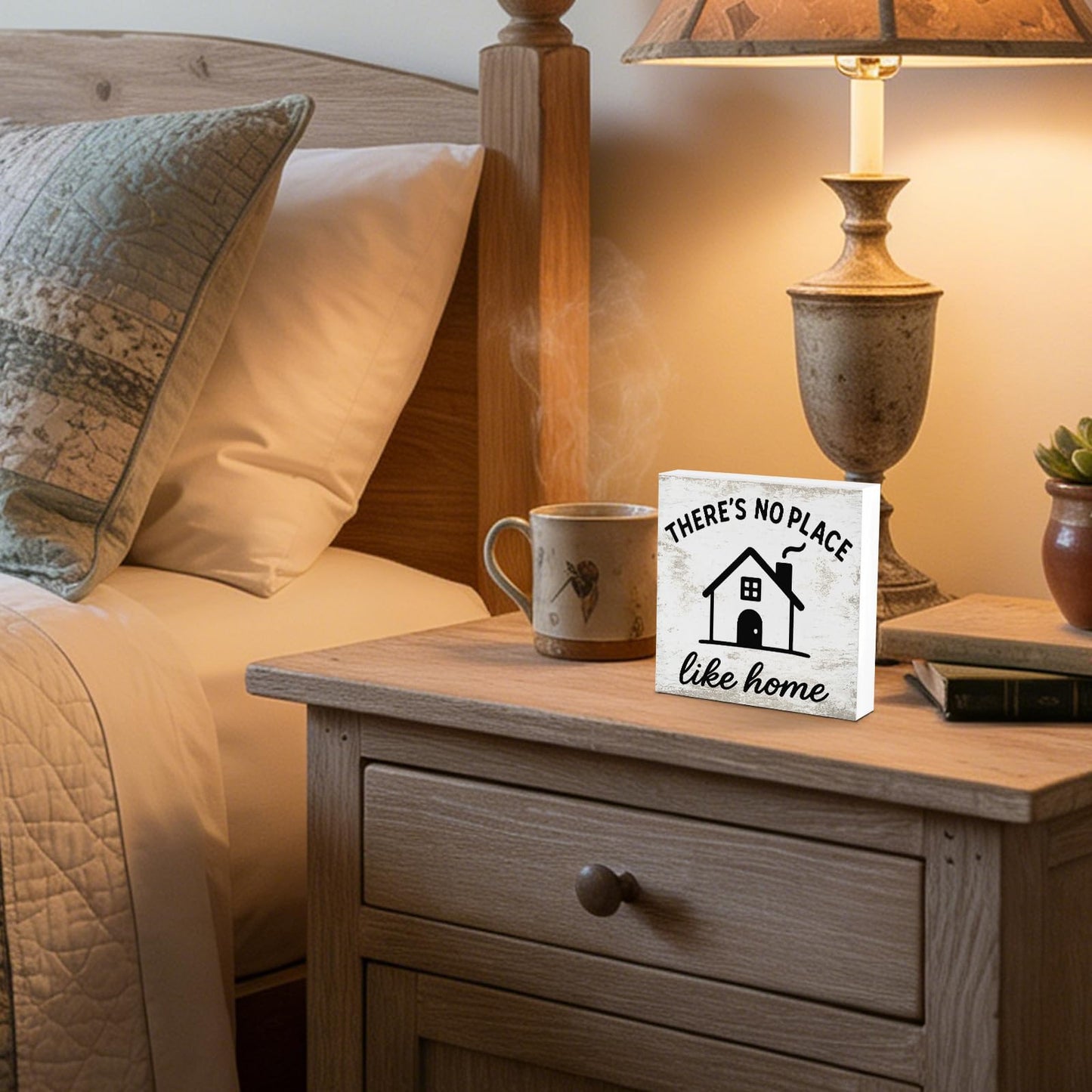 There's No Place Like Home Rural Rustic Farmhouse Sign Countryside Desk Decor for Home office Kitchen Bedroom Living Room Shelf Charming Decorations Gift for Country Lovers Family Housewarming Accent