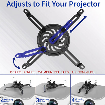 VIVO Universal Adjustable Ceiling Projector Mount for Regular and Mini Projectors, Projection Mount with Extending Arms, Black, MOUNT-VP01B