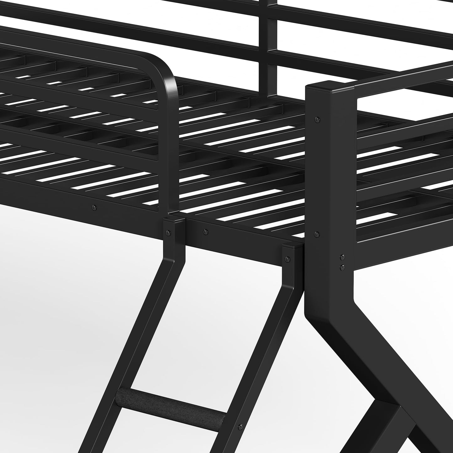 Bellemave Twin XL Over Queen Metal Bunk Bed,Low Profile Floor Bunk Bed Frame with Angled Ladder, Heavy Duty & Noise-Free Design for Kids, Teens & Adults, Black
