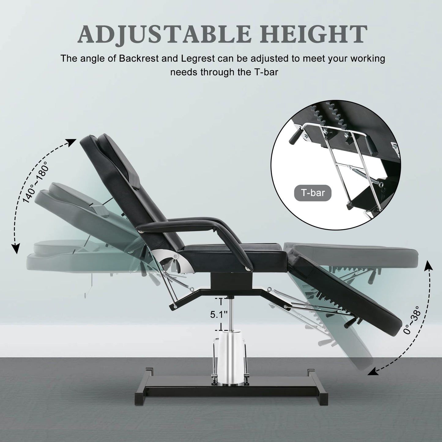 BarberPub Hydraulic Massage Bed Height Adjustable Tattoo SPA Chair Multi-Functional Facial Table Beauty Equipment for Salon 2753 (Black) (Black)