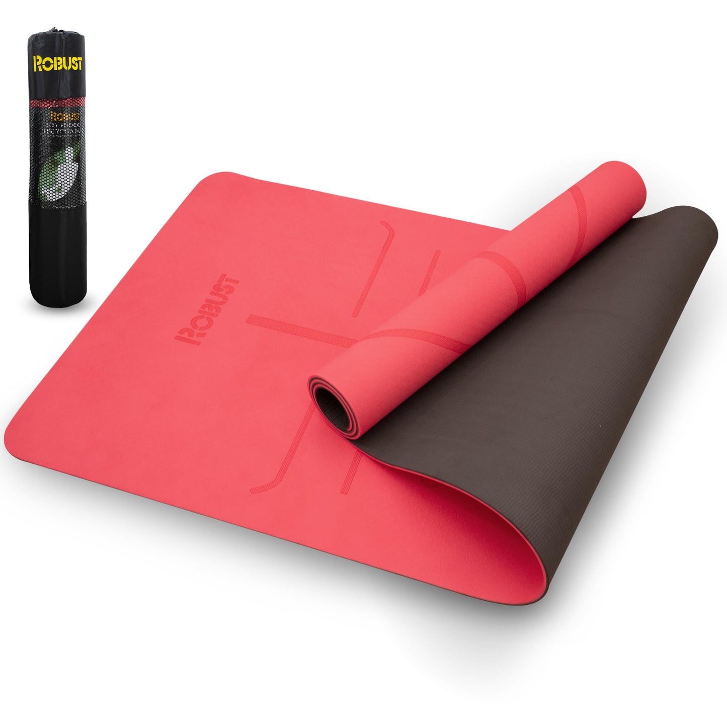 Robust Non-Slip Yoga Mat with Strap, 1/4" Thick TPE Eco-Friendly Workout Mat for Yoga with Position Lines and Texture Surface, Gym Mat for Women, Men, Pilates and Exercises Anti-Tear Sweat-Proof Exercise Mat