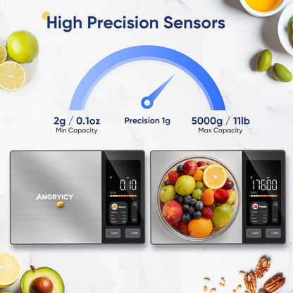 Smart Food Scale with Nutritional Calculator, Free APP with 24 Nutrients Tracking, Calorie, Macro, Premium Stainless Steel Digital Food Scale for Meal Prep Weight Loss, Grams/Ounces, 11lb Capacity