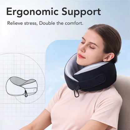 Travel Pillow, 100% Pure Memory Foam Travel Neck Pillow Airplane Neck Support Ergonomic Design for Traveling Suitable for Airplanes,Offices and Cars-Grey