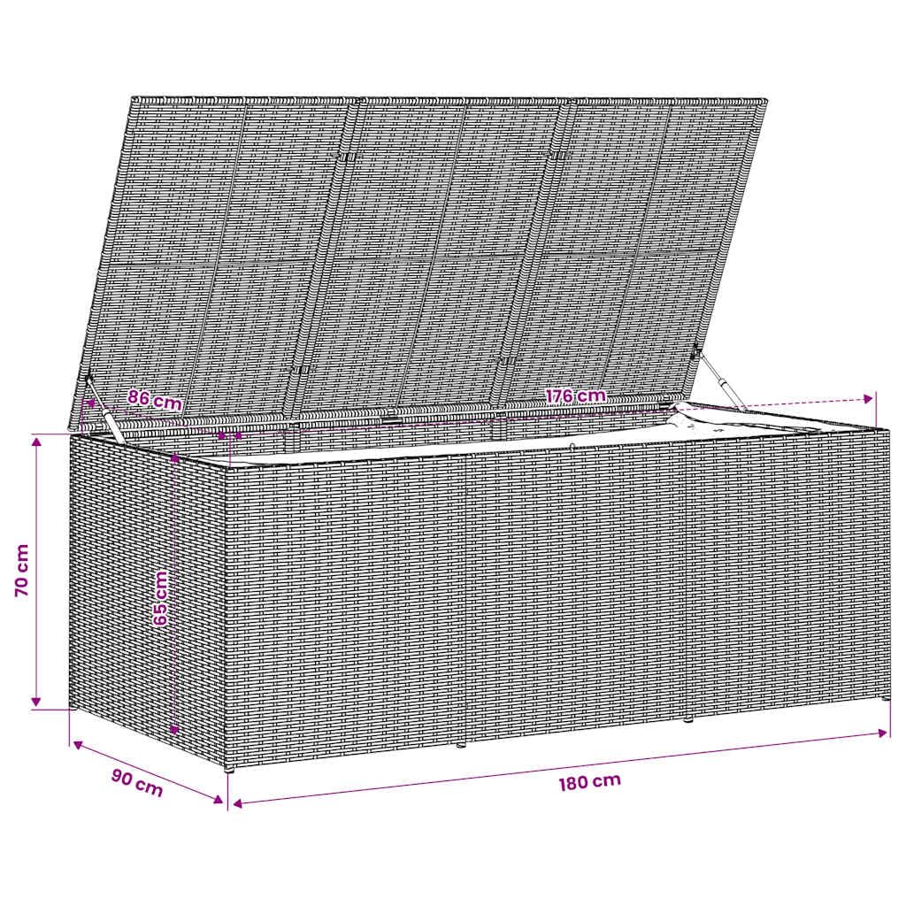 Kalmrek Garden Storage Box 259.9 Gal Poly Rattan Chest with Bag and Gas Springs for Outdoor Patio Yard Porch Deck Storage Bench Organizer