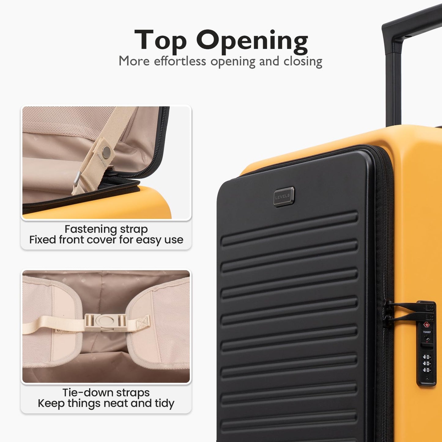 LEVEL8 Top Opening Carry on Luggage with Narrow Trolley Handle, Large Suitcases with Wheels Airline Approved, Expandable Hardside Luggage with Spinner Wheel for Men Women, 20 Inch, Yellow