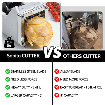 Potato Cutter, Sopito Stainless Steel Blade Fry Cutter to Get 1/2 Inch French Fries, Great for Potatoes Carrots Cucumbers, Home Use