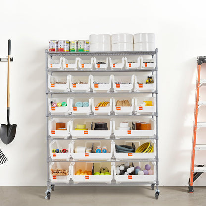 VEVOR 7-Tier Rolling Bin Storage Rack, 26 Organizer Bins, Bin Rack Storage Steel Wire Shelving System with Wheels, Mobile Tool Organizer for Garage, Warehouse, Office, Restaurant, Kitchen, Classroom