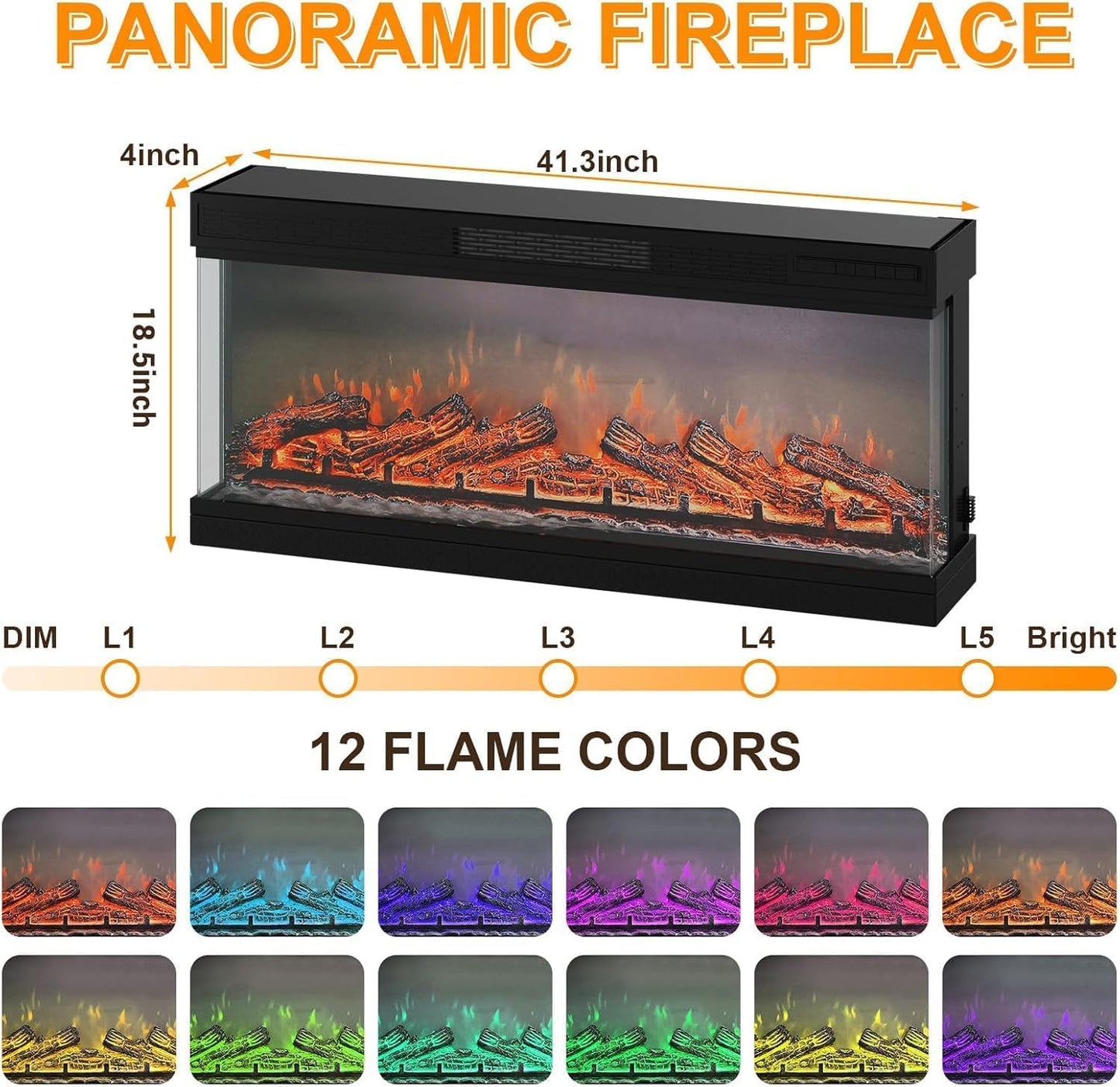 GAOMON 75" TV Stand & 40" 3 Sided Glass Electric Fireplace, 12 Colors LED Lights Flame, 750W/1500W for Max 85" TVs, 2 Tier Storage 2 Door Glass Cabinet
