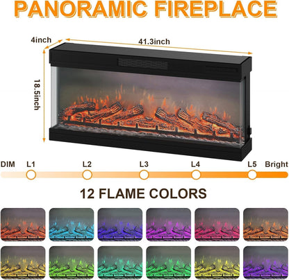 GAOMON 75" TV Stand & 40" 3 Sided Glass Electric Fireplace, 12 Colors LED Lights Flame, 750W/1500W for Max 85" TVs, 2 Tier Storage 2 Door Glass Cabinet
