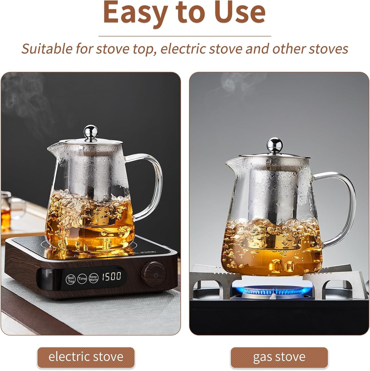 Glass Teapot 18.6 oz, Borosilicate Glass Tea Pot with Detachable Stainless Steel Infuser for Loose Leaf Tea